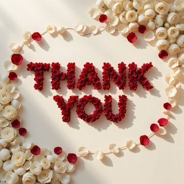 Heartfelt Thank You Lettering with Red and White Roses