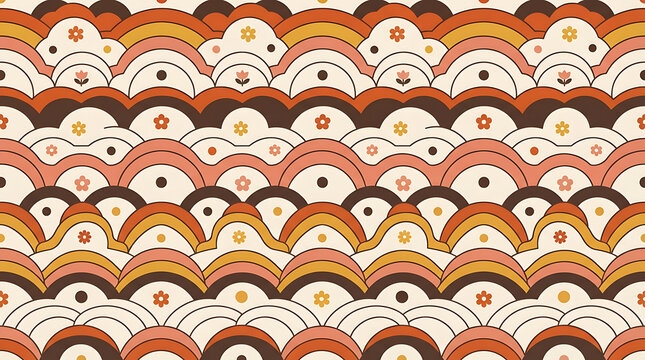 Abstract pixel art seamless pattern with wavy lines in retro autumn colors of orange brown and yellow for textile wallpaper background design
