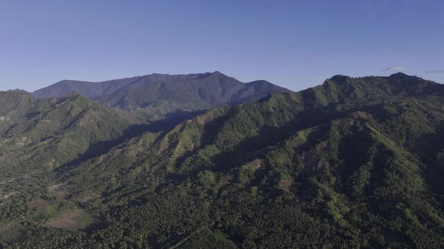 Aerial drone view of Mount Mantalingahan rising above the rugged landscape of Southern Palawan