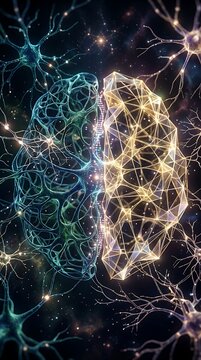 Artificial intelligence brain with glowing neural networks and nodes