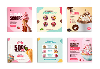 Ice Cream Shop Social Media Post Template Collection