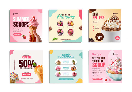 Ice Cream Shop Social Media Post Template Collection