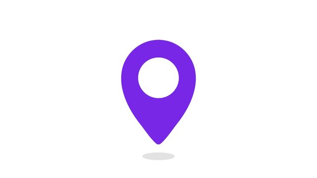 Purple map pin animation floating on white background, for location and, navigation ui, 4K animation