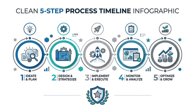 Five Stages Business Workflow Infographic Diagram Template for Project Management Strategy Roadmap and Organizational Process Development