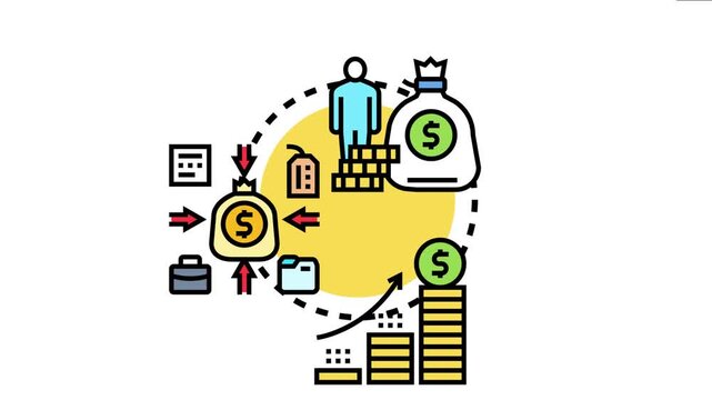 Color concept depicting financial processes and investment strategies, showing capital accumulation and money flow for growth