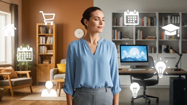 Visualizing the busy mind a woman's vivid mental load women animation balancing life