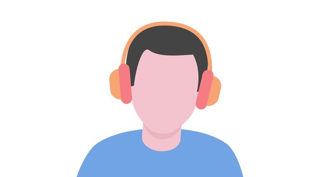 Vector 2D animation of a man wearing orange headphones and nodding to the music beat. Ideal for music app interfaces, podcasts, and UI