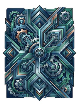 Abstract steampunk mechanical pattern with gears and metal shapes