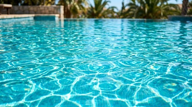 Crystal Blue Swimming Pool Water Reflection Sunny Day Outdoor Resort