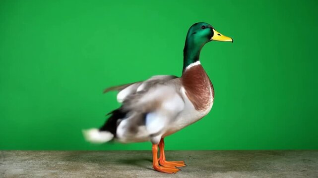 Duck with a green background