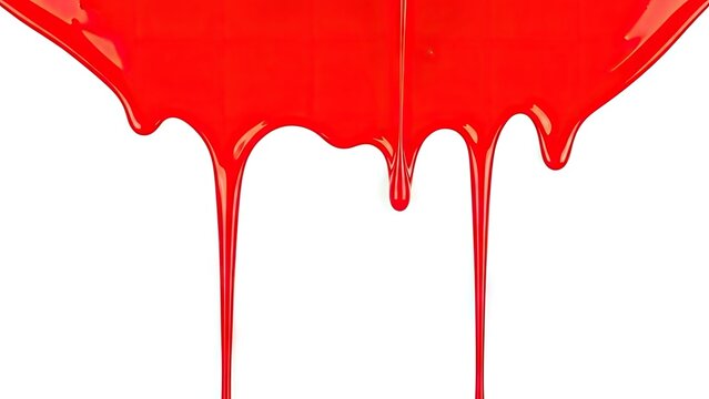 Vibrant red paint dripping down a white surface.