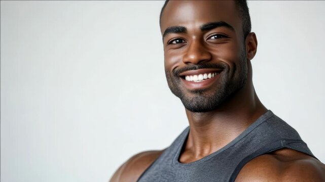 Smiling athlete showing muscle definition