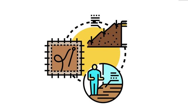 Capability for lasting material reshaping illustrates concepts of construction, ground engineering, textile modification, earthwork, landscape design, and structural change through a composite icon