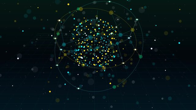 Global Satellite Constellation with Perspective Floor Grid and Parallax Space