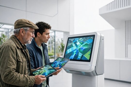 Team Reviewing Data on Digital Screen in Modern Office