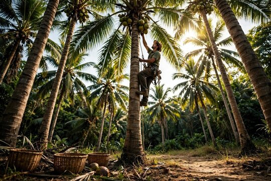 Tropical Palm Forest with Sunlight Filtering Through Canopy