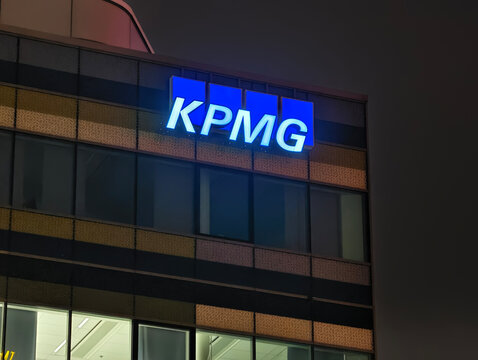 Helsinki, Finland-Nov.30th 2025: KPMG company office with brand logo 