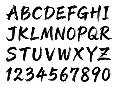 Creative brush stroke alphabet and numeric set for distinctive graphic design and typography projects