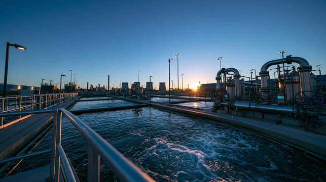 Industrial Wastewater Treatment Plant Facility at Sunset