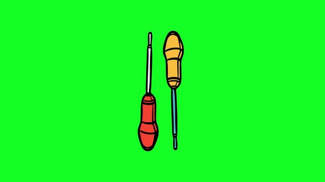 Hand Drawn Screwdriver Tools Animation On Green Screen For Repair Video