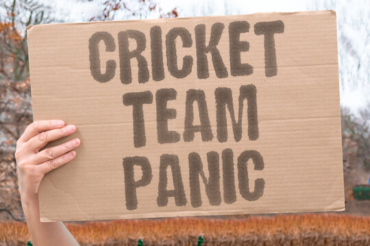 "Cricket Team Panic" A tense day for English players. CRICKET. TEAM. PANIC. ENGLAND. MATCH.