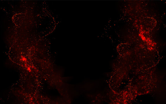 Wavy chaotic red design on a black background. Isolated design components.