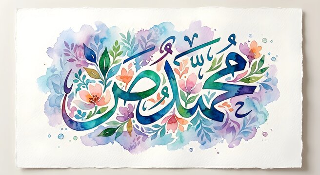 Muhammad, Watercolor, Painterd, 12 Rabi Ul Awal, Calligraphy, Urdu Calligraphy, Texture, Canvas, 