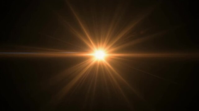 Warm glowing sun with subtle flare streaks, black background isolation