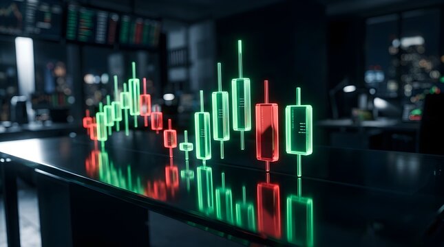 Stock Market Trading Charts with Candlestick Patterns and Indicators