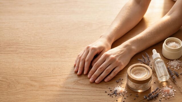 Natural Skincare Ritual with Cosmetic Products on Wood