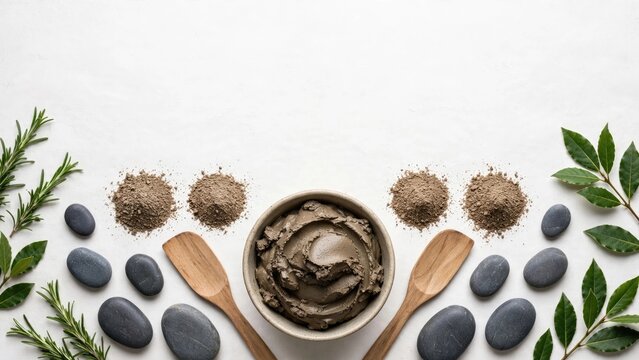 Natural Spa Skincare Ingredients with Clay Powders and Stones