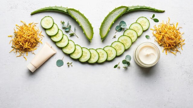 Vibrant Flat Lay of Healthy Ingredients: Zucchini, Avocado & Spices