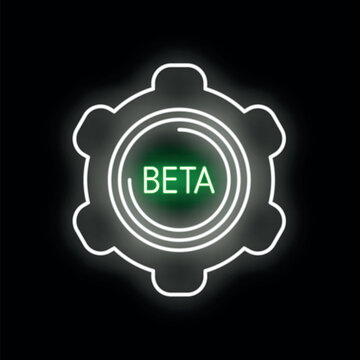 Software beta version testing and development process glowing neon sign