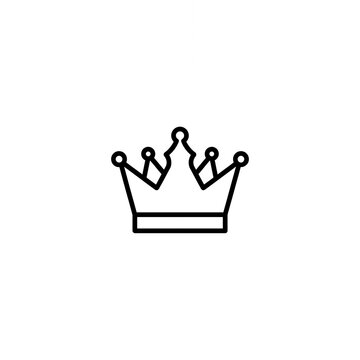 Minimalist crown icon, black line art royal headwear, simple king and queen tiara symbol on white background