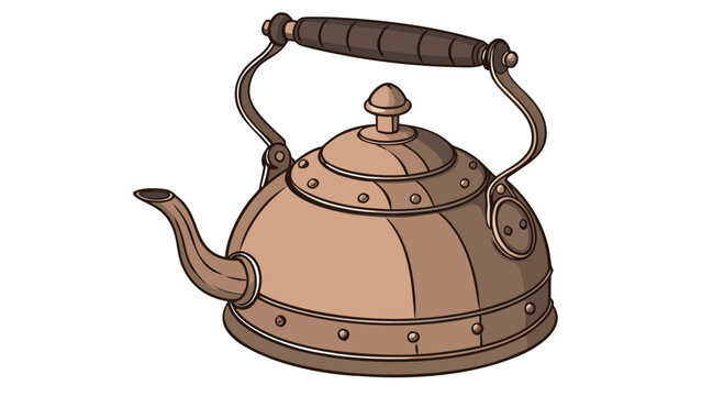 Antique rustic copper kettle isolated on transparent background, showcasing traditional tea-making heritage beautifully.