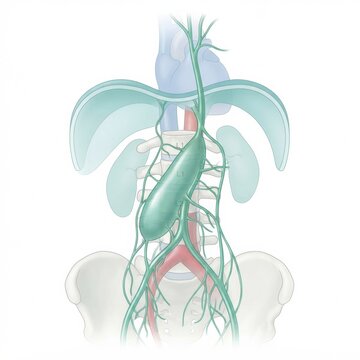This visual presents a clear view of the lymphatic system, highlighting lymph nodes, vessels, and the anatomy of the chyli.