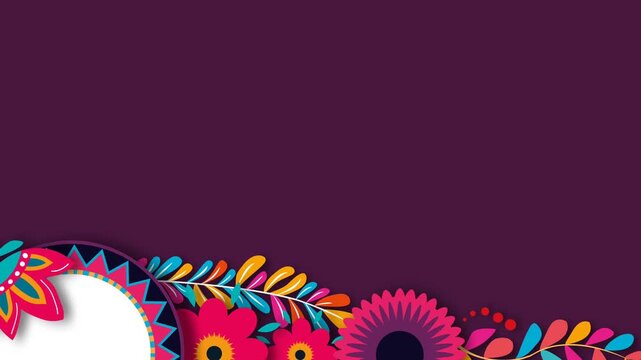 Hispanic Heritage Month Festive Background with Colorful Mexican Floral Border.