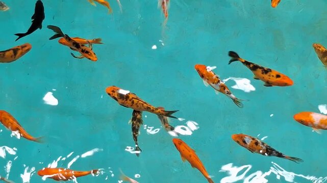 Beautiful koi fish swimming in clear pond water