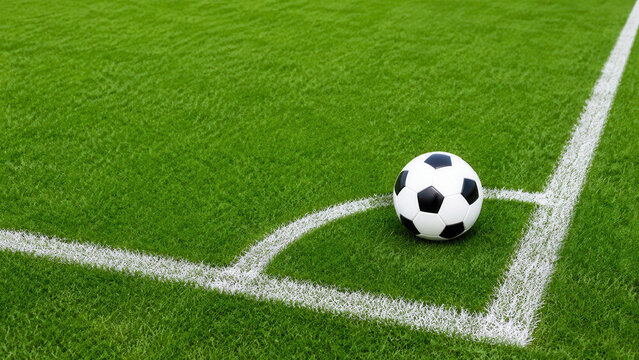 Pallone da calcio nell&rsquo;area d&rsquo;angolo. Generative AI 