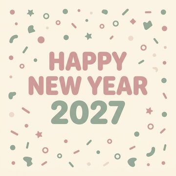 happy new year 2027 greeting card with pastel confetti flat illustration - ai generated