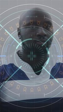 Animation of digital interface with safe lock rotating over rugby players