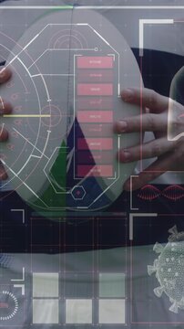 Animation of digital interface with covid 19 medical data processing over rugby players