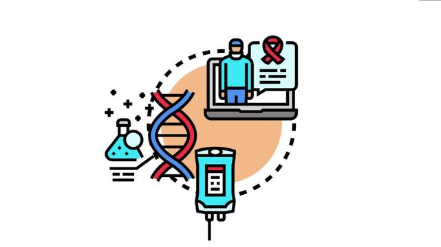 Cancer immunotherapy immune checkpoint drugs concept , outlining molecular research, laboratory investigation, patient communication, and intravenous treatment for oncology
