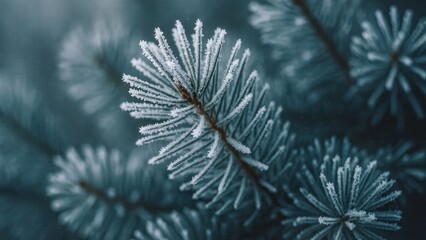 Fototapeta premium Frosted pine needles close-up.