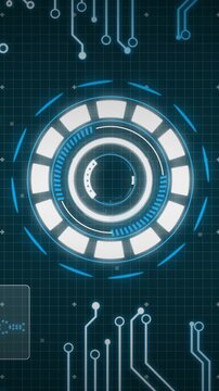Animation of data processing and scope scanning over black background