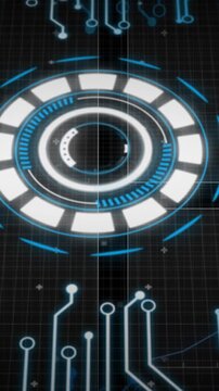 Animation of data processing with scope scanning on black background