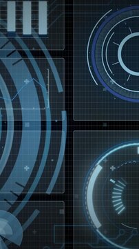 Animation of data processing with scope scanning on black background
