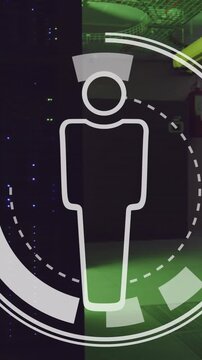 Animation of digital people icon and data processing over computer servers