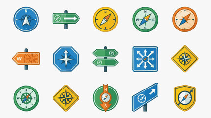 Corporate Collection of Colorful Navigation Icons and Directional Signs with Compasses and Arrows for UI UX Design © brizal