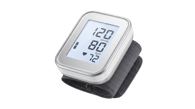 Digital Blood Pressure Monitor: A modern, compact digital blood pressure monitor with a clear LCD display showing systolic and diastolic readings, ready for health tracking.
